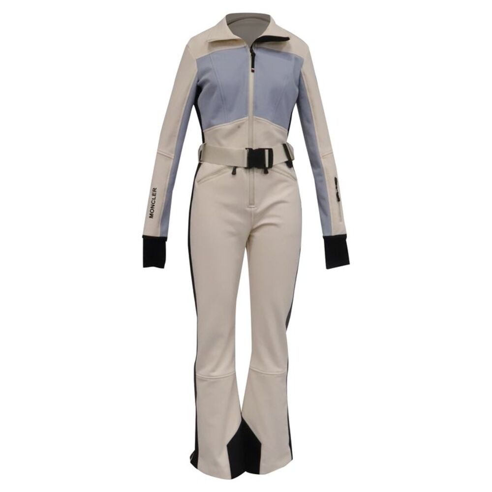 Moncler Grenoble Belted Color-Block Ski Suit in White Polyester